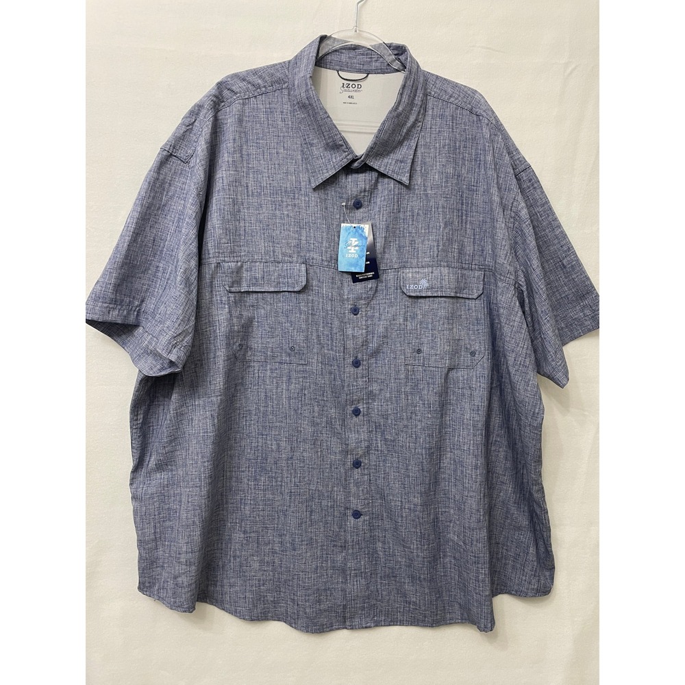 New IZOD Saltwater Beach Performance Shirt 4XL Blue Short Sleeve Button Up